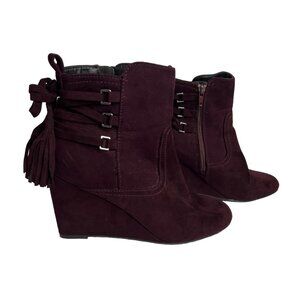 Charming Charlie Wedge Boot Womens Size 9 Burgundy Zipper Tassel